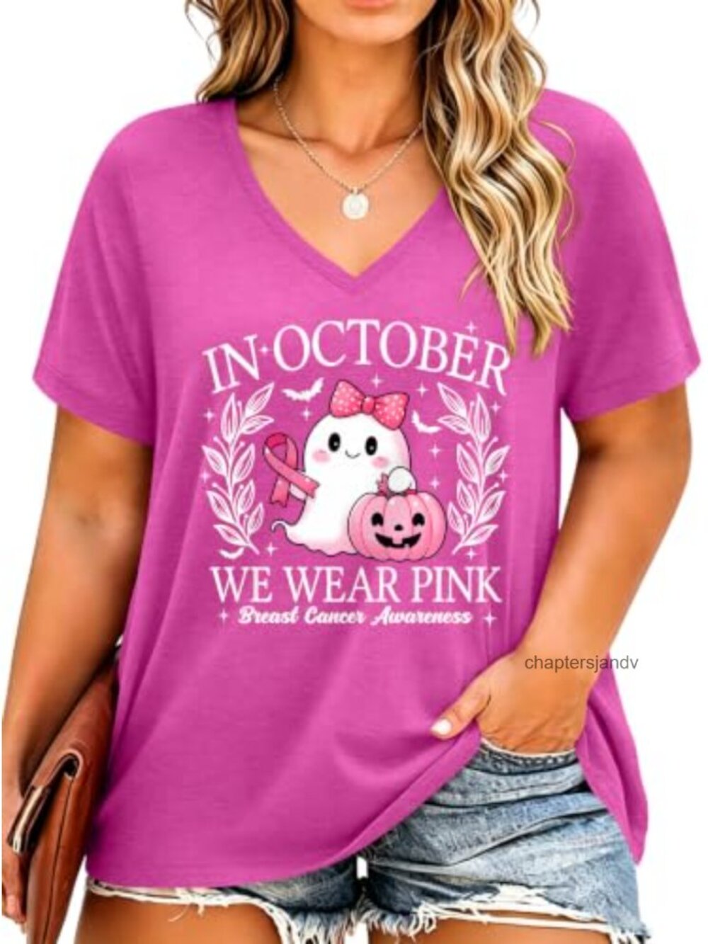 Plus Size Breast Cancer T-Shirt V-Neck Short Sleeve Cancer Survivor Tee